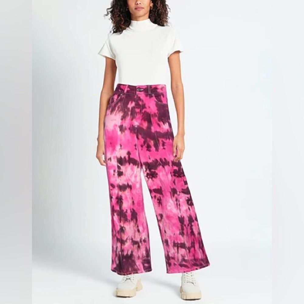 NWT AMI Alexandre Mattiussi Fuschia Tie Dye High Waisted Wide Leg Jeans 27